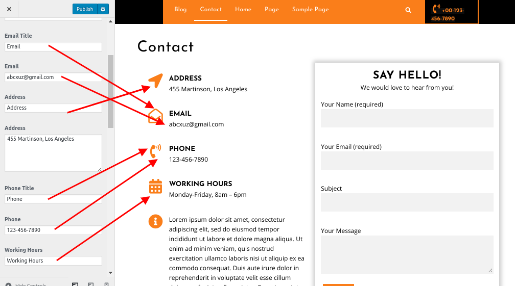 select Contact Page template