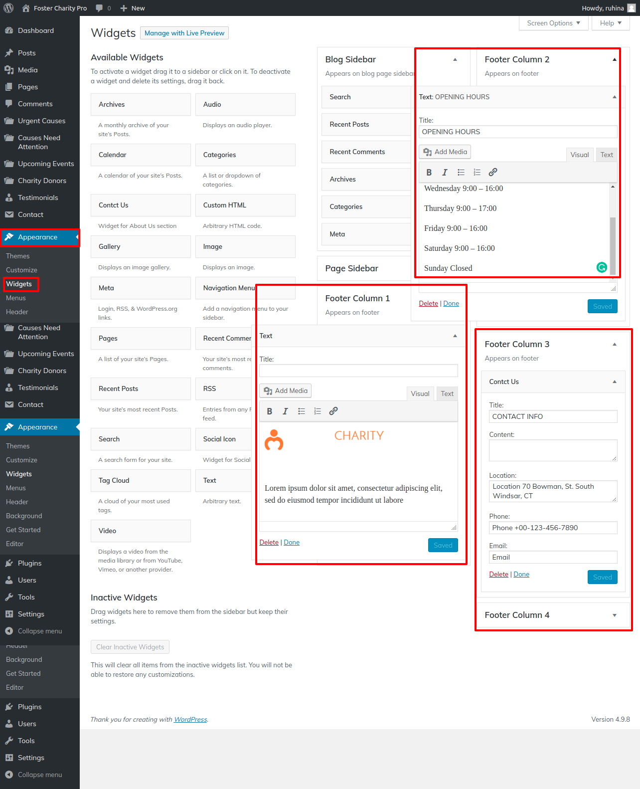 set Footer section