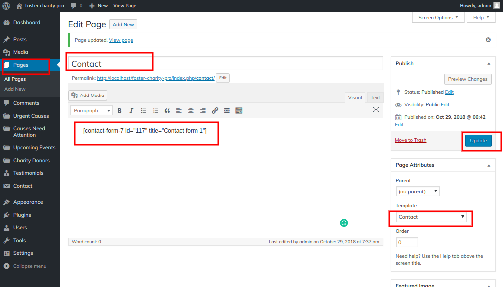 select Contact Page template