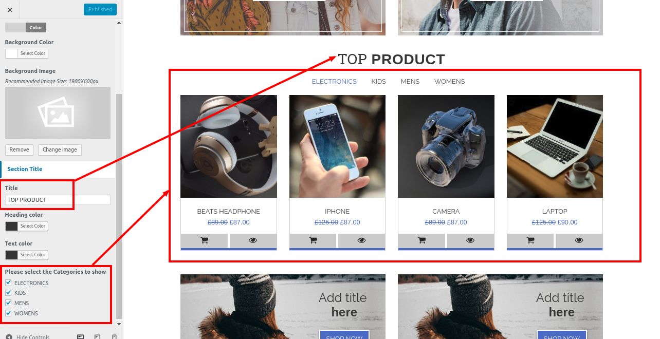 set Product Tab section