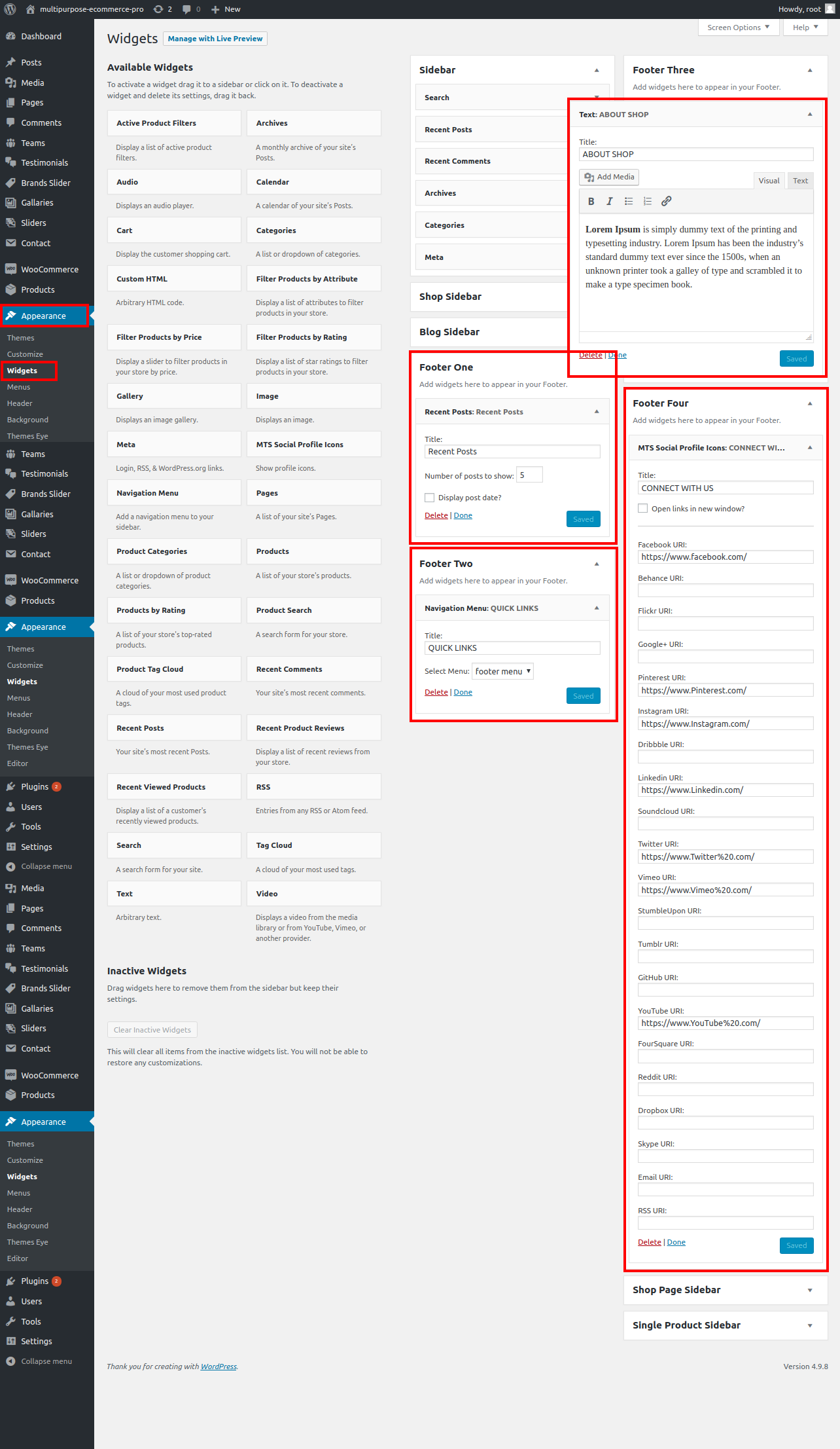 set Footer section