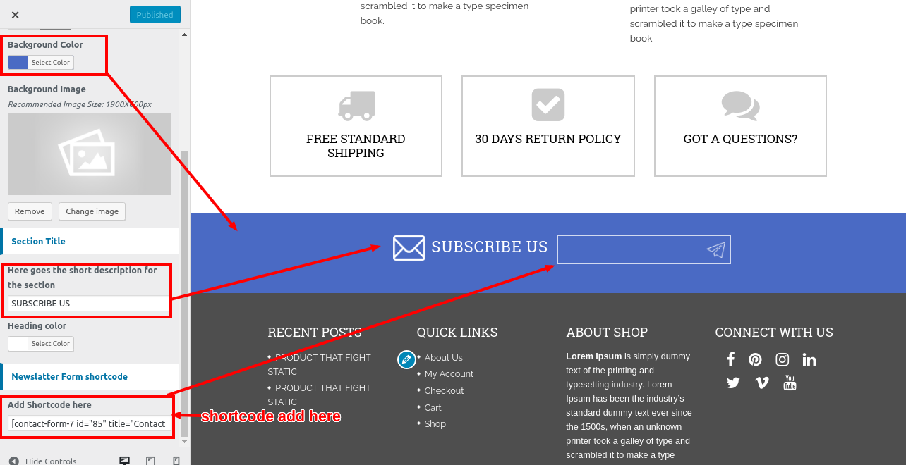 set Newsletter section