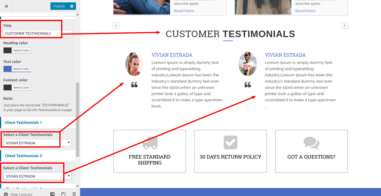 set Testimonial section